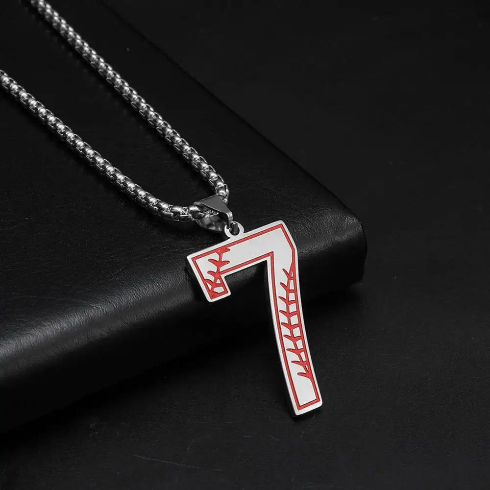 Stainless Steel Baseball Pattern Number Pendant Necklace