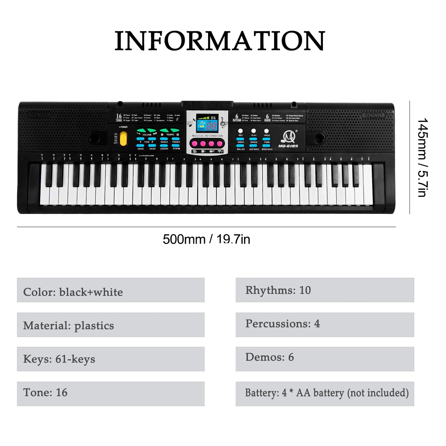 61 Key Electronic Keyboard with Microphone & Digital Screen