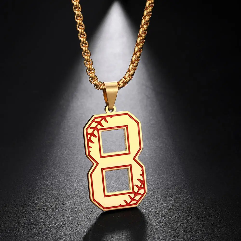 Stainless Steel Baseball Pattern Number Pendant Necklace