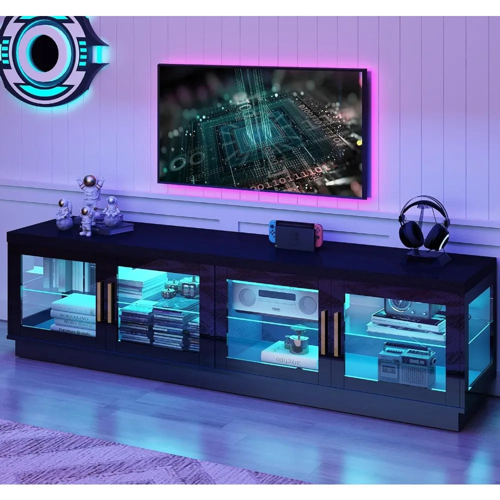 70" Glossy Modern Wooden Farmhouse LED Entertainment Center for 65"-85" TV