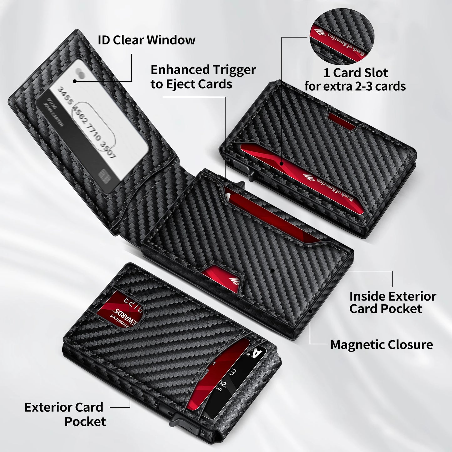 RFID Blocking Slim Minimalist Aluminum Card Holder Wallet with Money Clip/ID Window