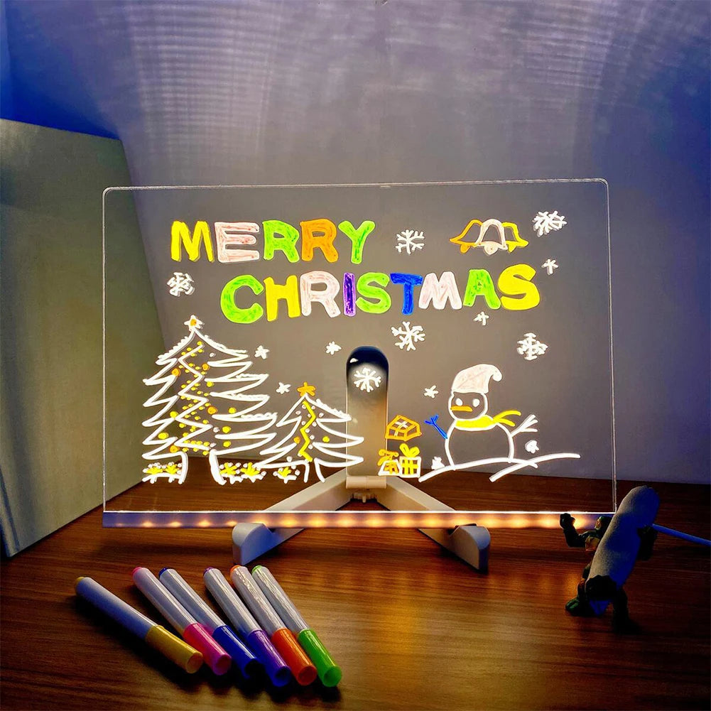 LED Acrylic Dry Erase Board With 7 Colorful Pens