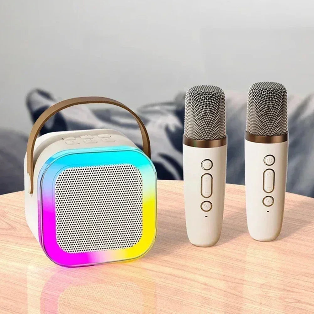 K12 Bluetooth Speaker Karaoke Machine with Wireless Microphone Colorful LED Lights