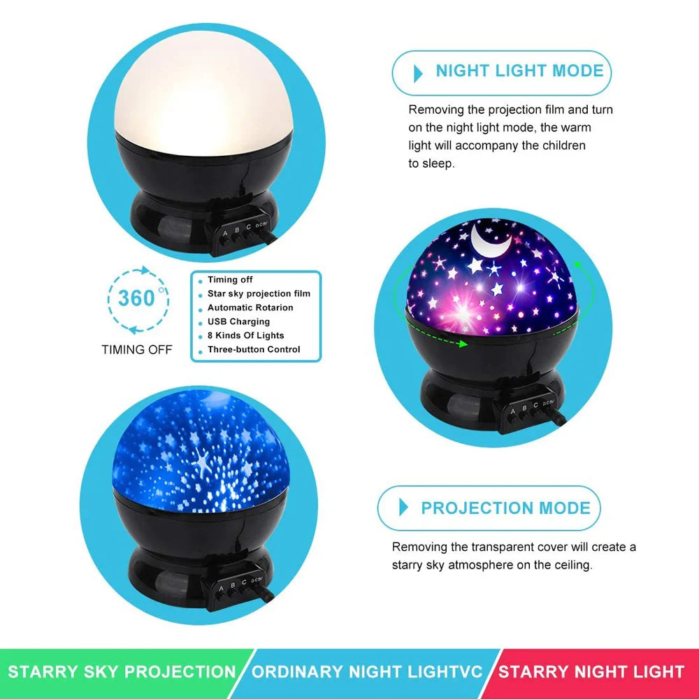 Rotating Star Sky Moon LED Lights Projector Night Light Lamp