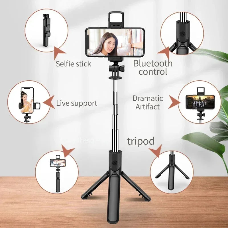 Selfie Stick Bluetooth Selfie Stick Foldable Tripod with Remote Control (Fill Light Shutter)