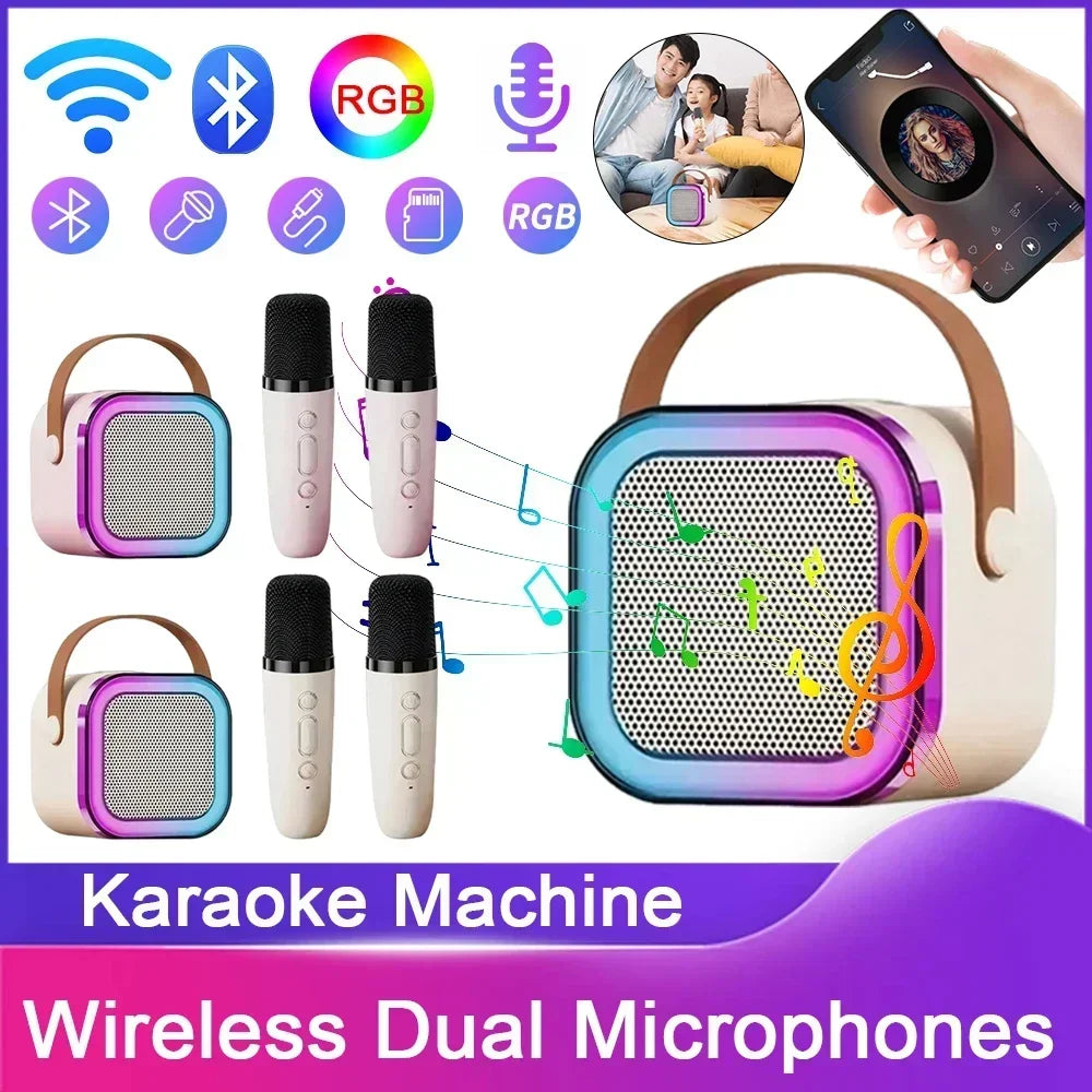 K12 Bluetooth Speaker Karaoke Machine with Wireless Microphone Colorful LED Lights