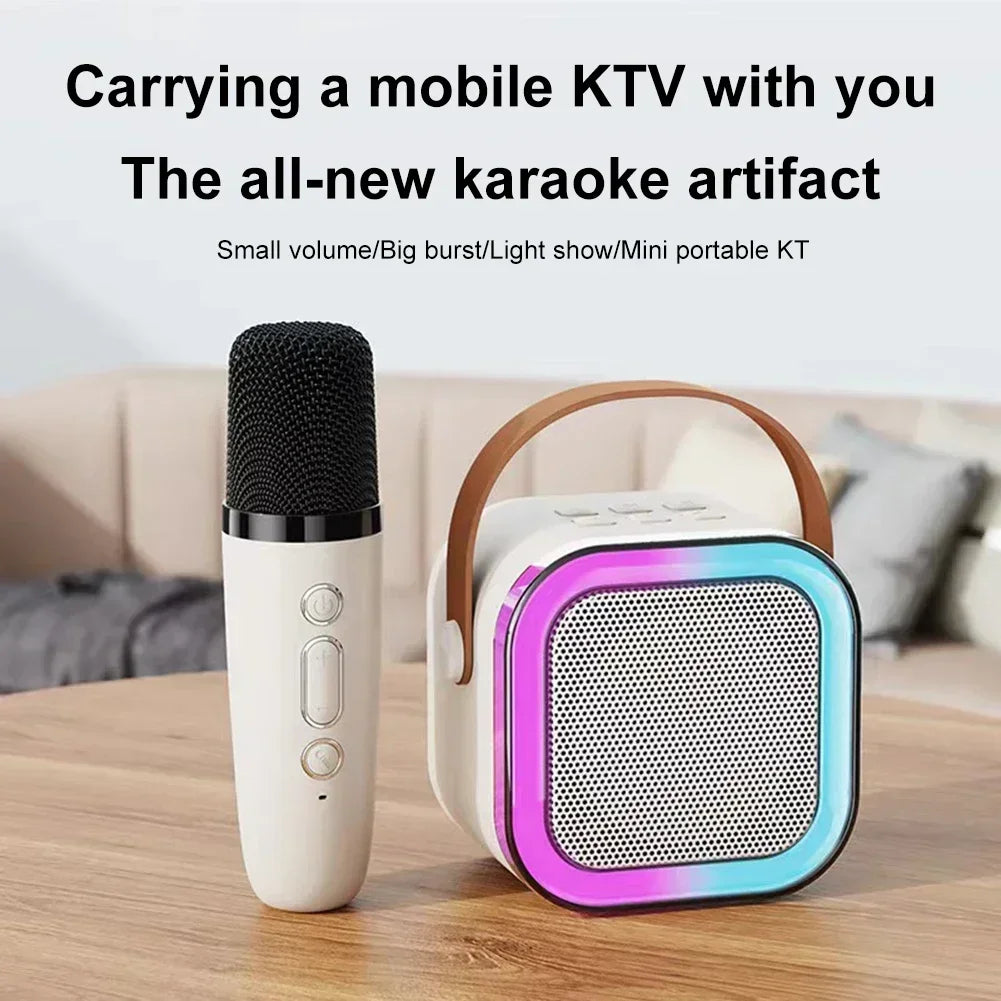 K12 Bluetooth Speaker Karaoke Machine with Wireless Microphone Colorful LED Lights