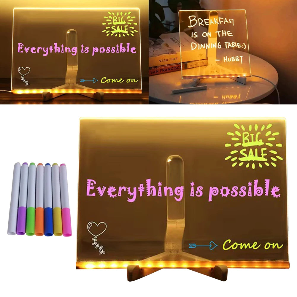 LED Acrylic Dry Erase Board With 7 Colorful Pens