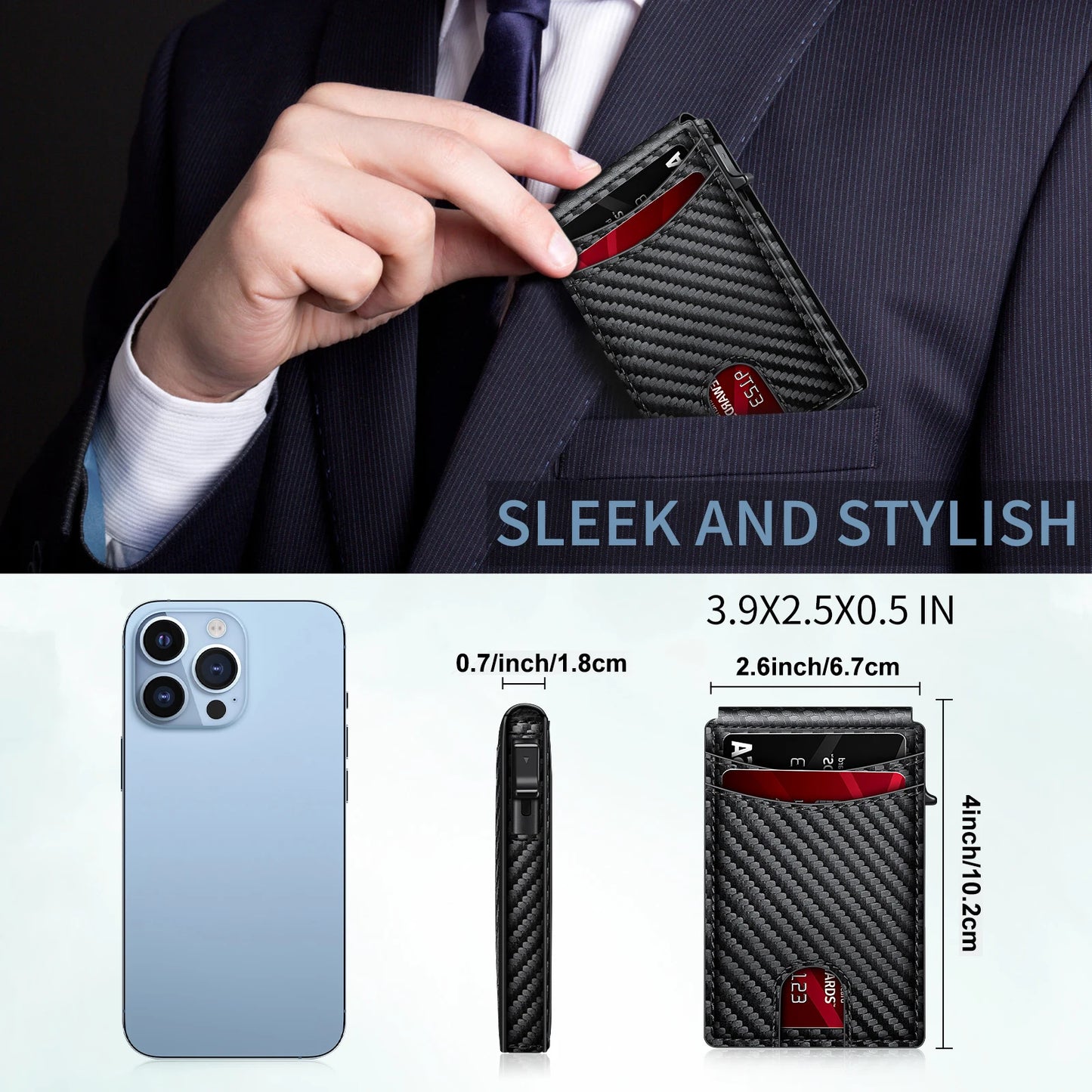 RFID Blocking Slim Minimalist Aluminum Card Holder Wallet with Money Clip/ID Window