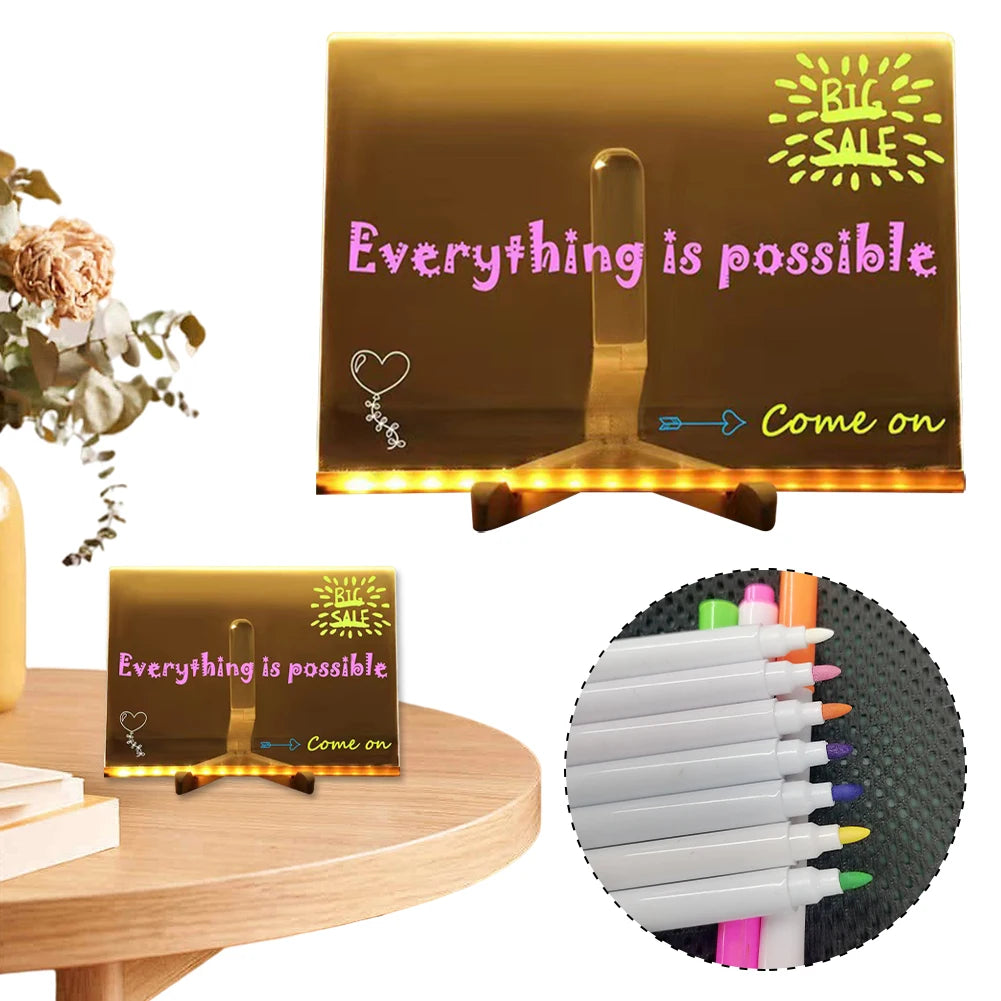 LED Acrylic Dry Erase Board With 7 Colorful Pens