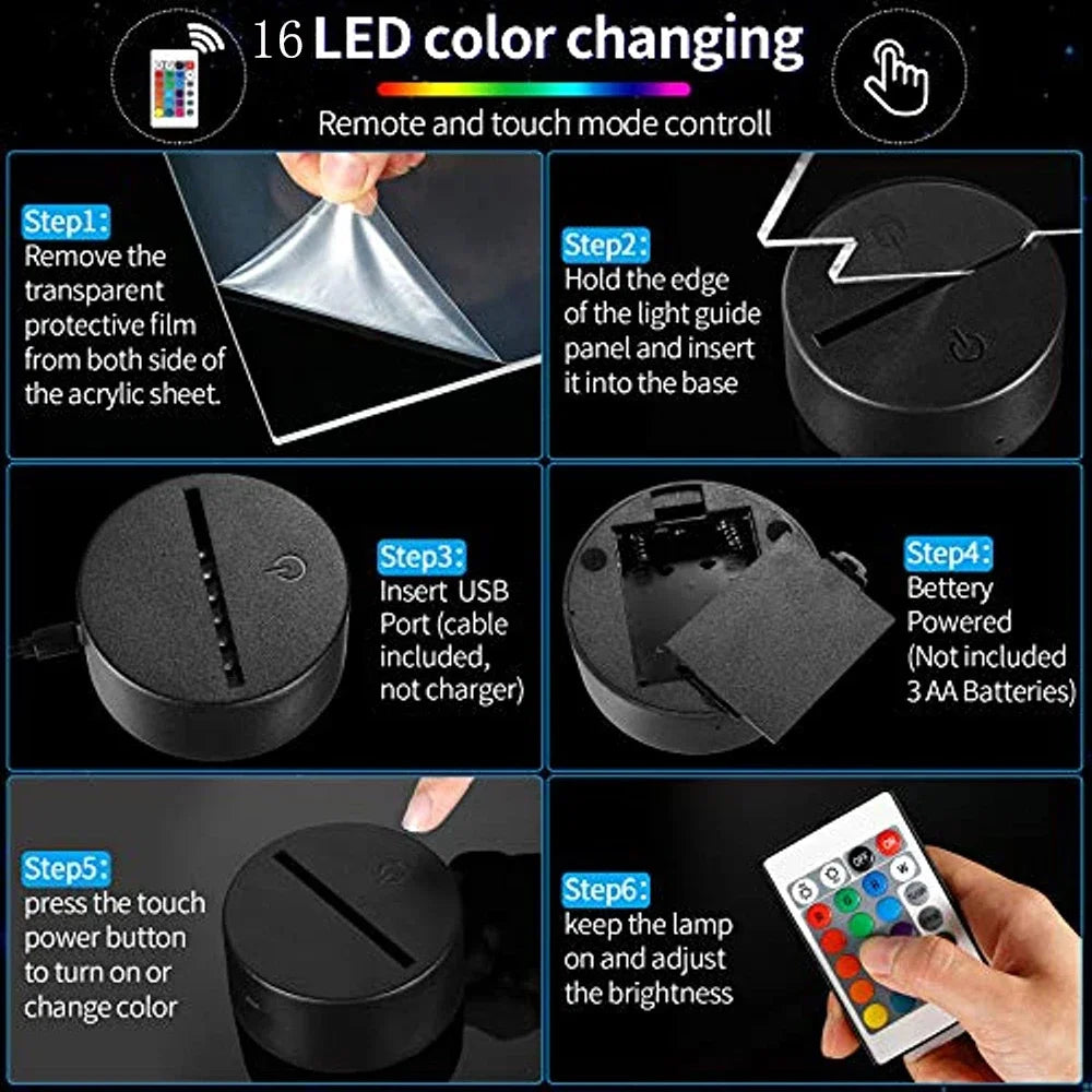 3D Smart Touch Illusion Stitch Night Light (with Remote Control)