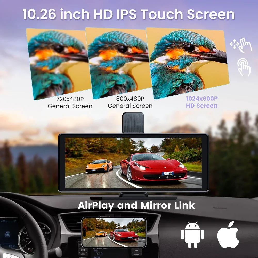 10.26" Car Intelligent Screen with 4K 360° Rotation Dash Cam