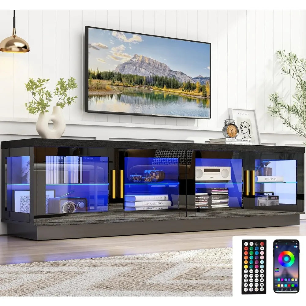 70" Glossy Modern Wooden Farmhouse LED Entertainment Center for 65"-85" TV