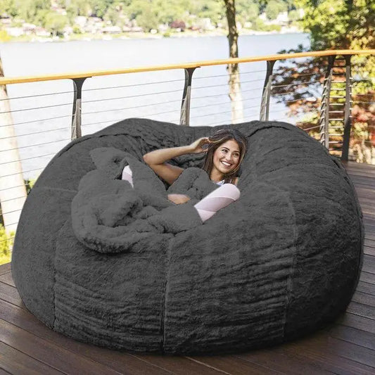 7' Bean Bag Chair with Machine Washable Fluffy Fur Cover