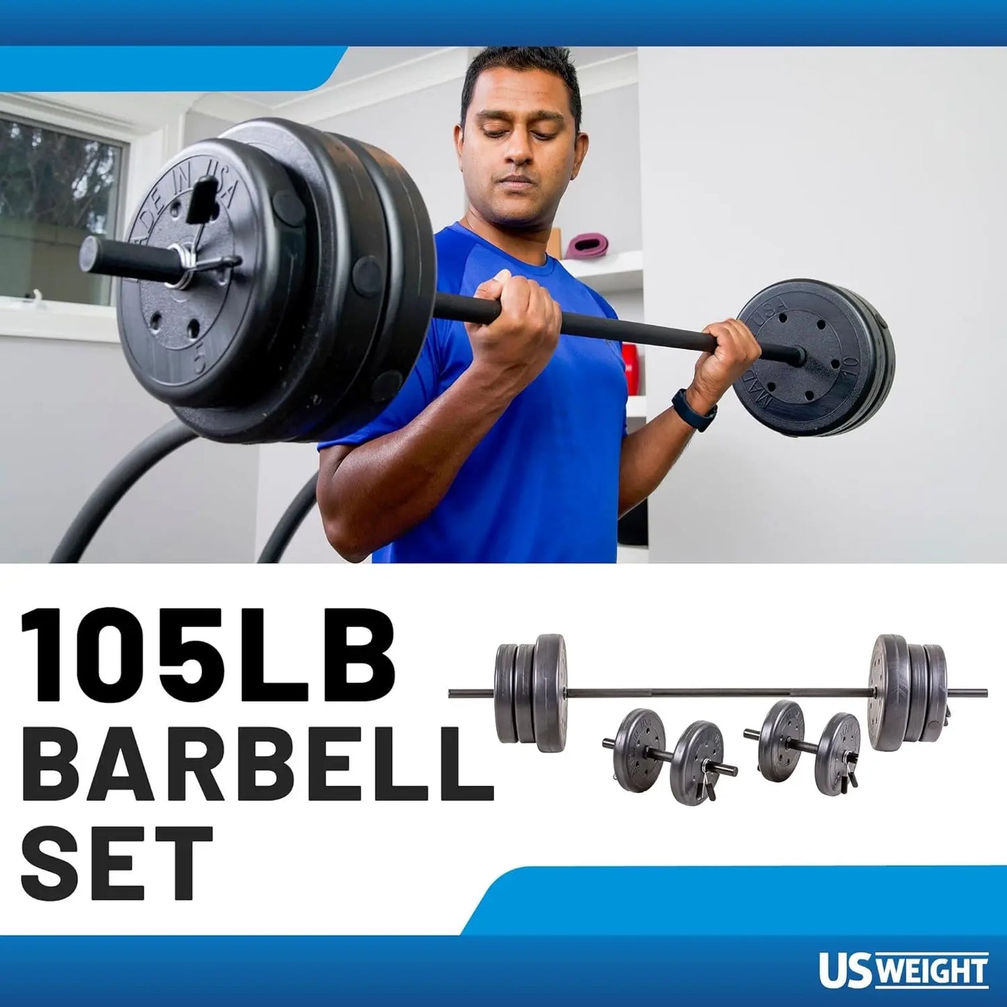 105 lb Duracast Barbell Weight Set with two dumbbells and 6ft bar