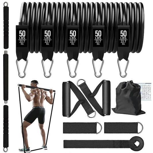 Fitness Training Bar with Resistance Bands Set