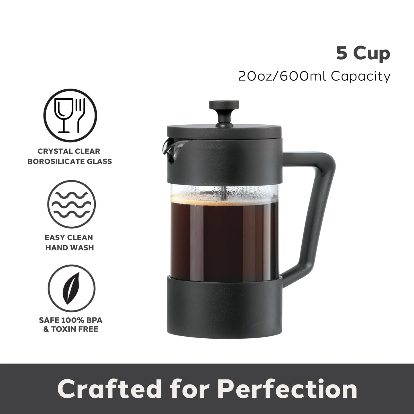 Borosilicate Glass French Press Coffee Maker with Stainless Steel Lid