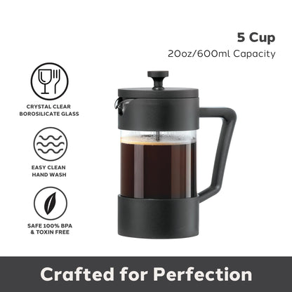 Borosilicate Glass French Press Coffee Maker with Stainless Steel Lid