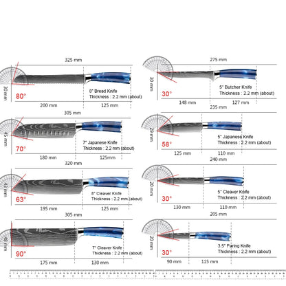 Japanese Damascus Laser Kitchen Knifes with Resin Handle