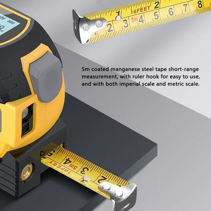 60m Distance Laser Measurement Rangefinder, 5m Tape Measure with LCD Display