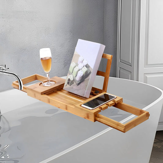 Adjustable Length Bamboo / Plastic Bathtub Shelf