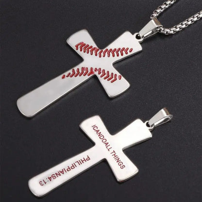 Stainless Steel Baseball Cross Necklace