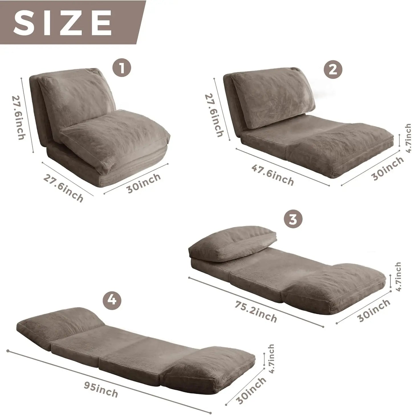 Memory Foam Filled Extra Thick Floor Couch, Folding Mattress Bean Bag Chair