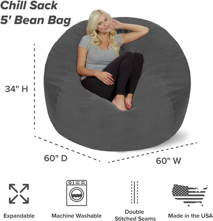 5' Memory Foam Furniture Bean Bag Chair with Microfiber Cover