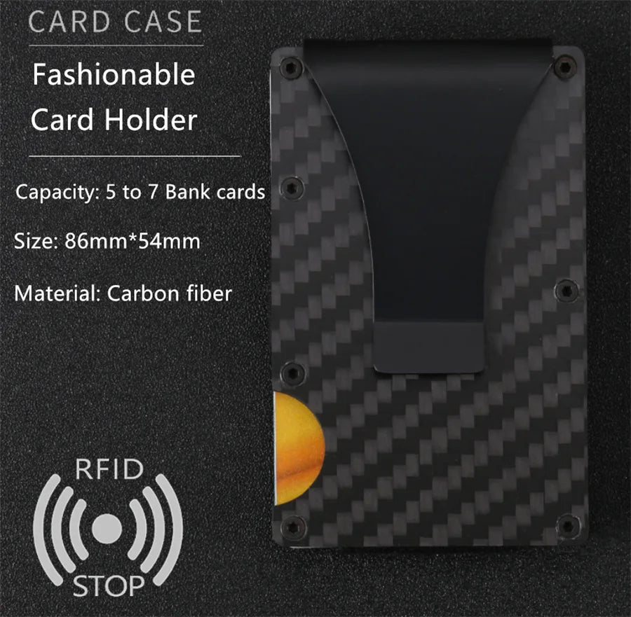 RFID Blocking Black Carbon Slim Wallet With Money Clip