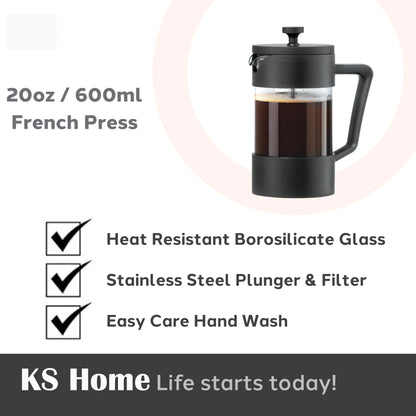 Borosilicate Glass French Press Coffee Maker with Stainless Steel Lid