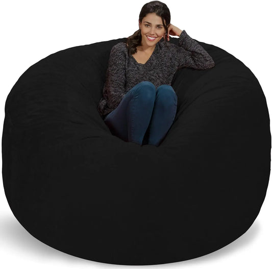 6' Memory Foam Furniture Bean Bag Chair with Black Furry Cover