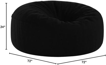 6' Memory Foam Furniture Bean Bag Chair with Black Furry Cover