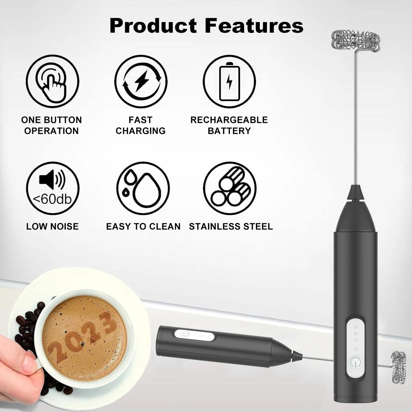 3 Speed Whisk Mixer / Milk Frother USB Rechargeable