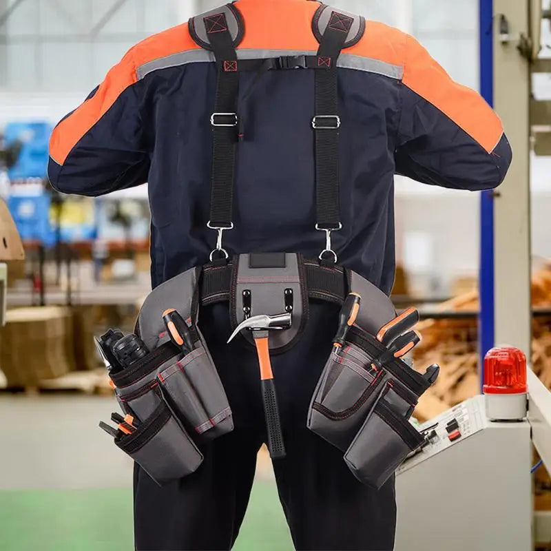 Heavy Duty Construction Suspender Tool Belt with Pouches