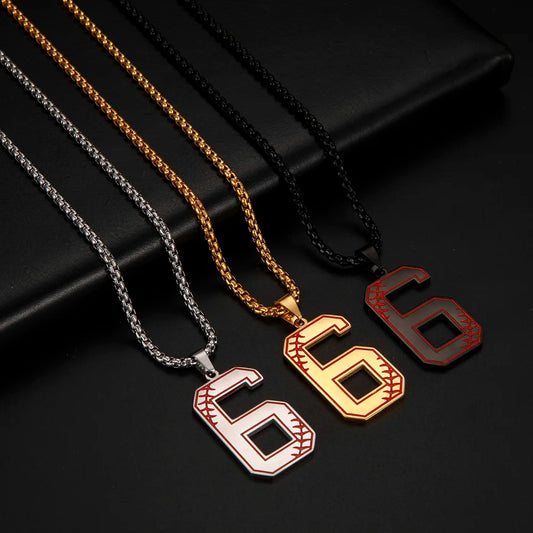 Stainless Steel Baseball Pattern Number Pendant Necklace