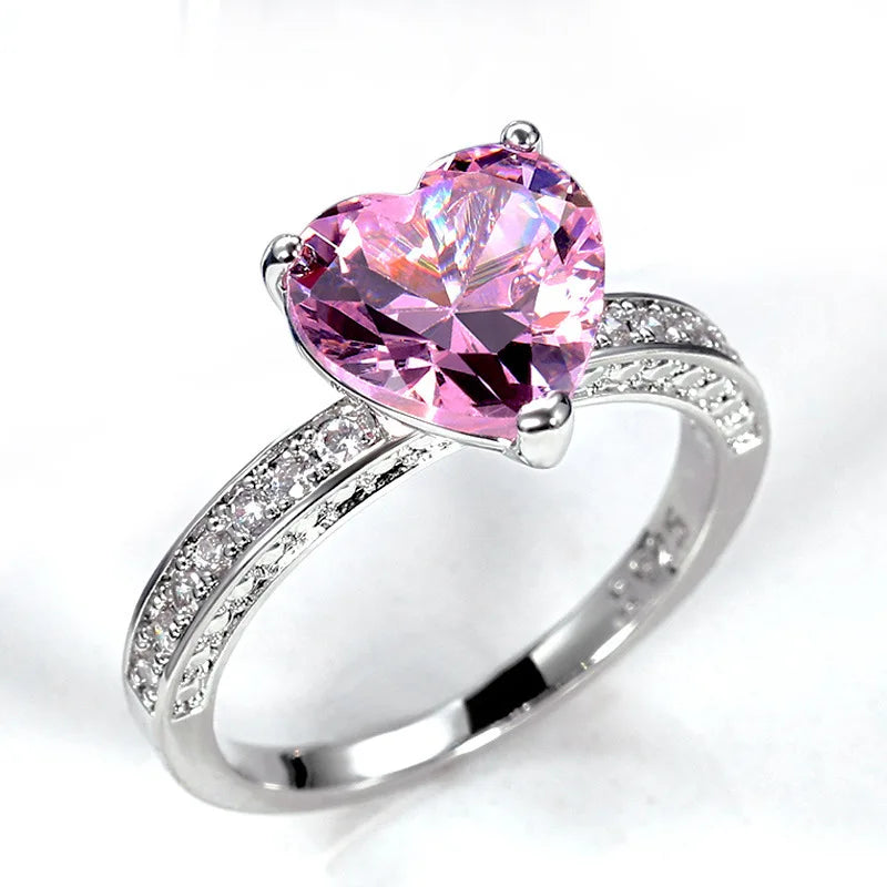 Luxury Solitaire Women's Heart Pink Cubic Zirconia