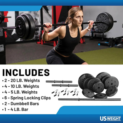 105 lb Duracast Barbell Weight Set with two dumbbells and 6ft bar