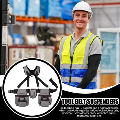 Heavy Duty Construction Suspender Tool Belt with Pouches