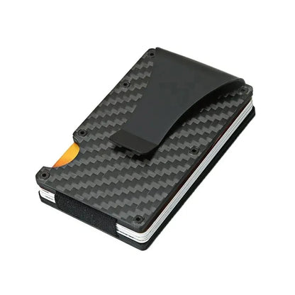 RFID Blocking Black Carbon Slim Wallet With Money Clip