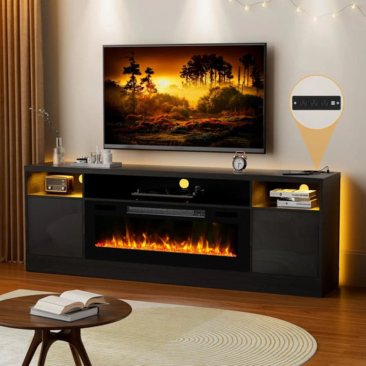 70" Modern LED Entertainment Center with 36" Fireplace with Storage for 65"-85" TV