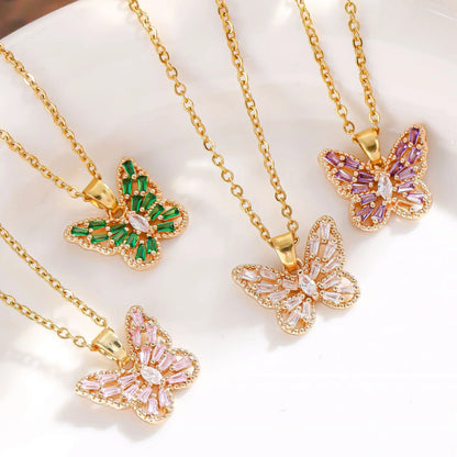 Stainless Steel Crystal Zircon Butterfly Pendant Necklace