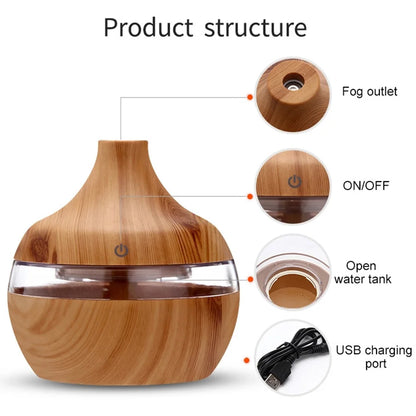 Wood Grain Aroma Essential Oil Diffuser Air Humidifier