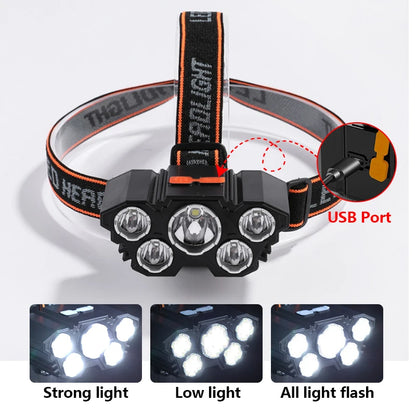 5 LED Headlamp Flashlight USB Rechargeable