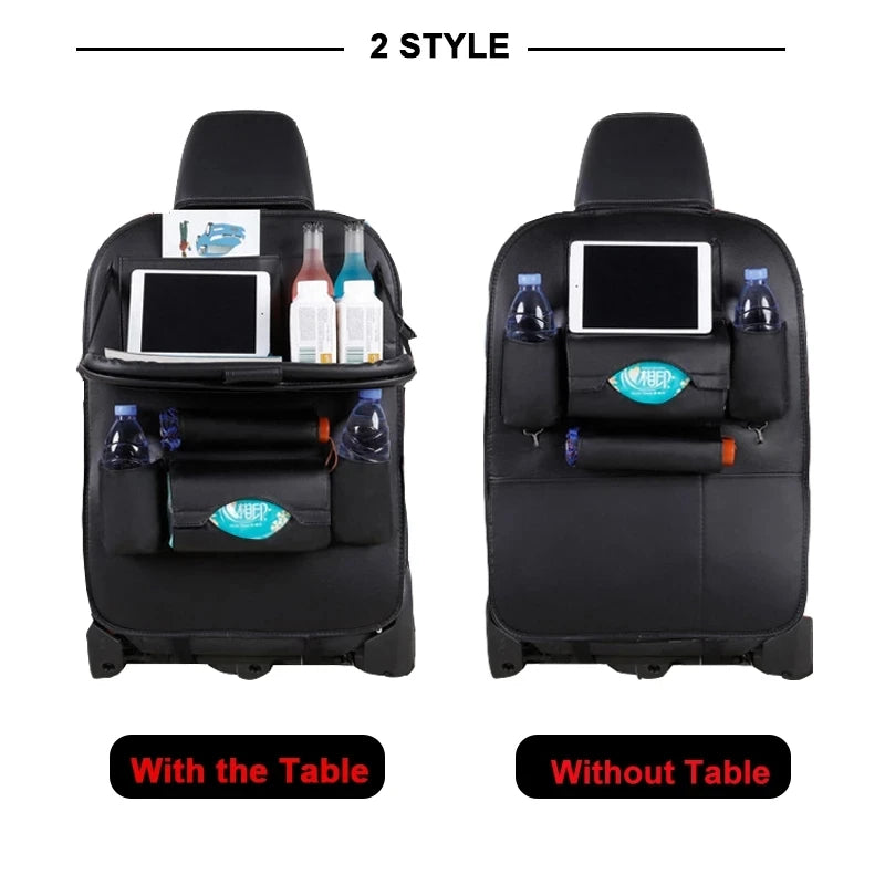 Leather Car Seat Back Storage Organizer (Foldable Table Tray)