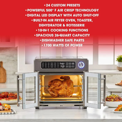 Emeril Lagasse Stainless Steel French Door 26 QT Extra Large Air Fryer, Convection Toaster Oven