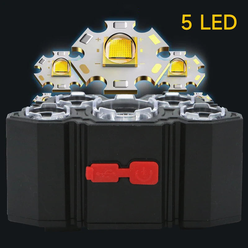 5 LED Headlamp Flashlight USB Rechargeable