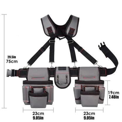 Heavy Duty Construction Suspender Tool Belt with Pouches