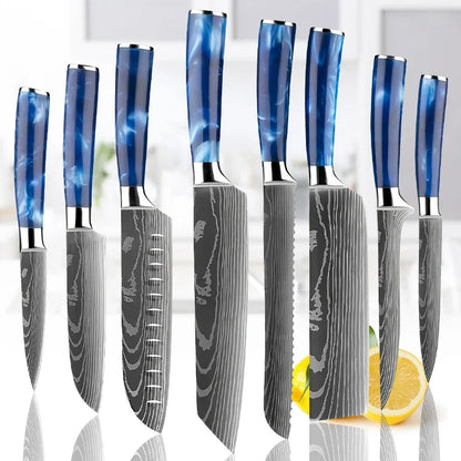 Japanese Damascus Laser Kitchen Knifes with Resin Handle