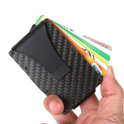 RFID Blocking Black Carbon Slim Wallet With Money Clip