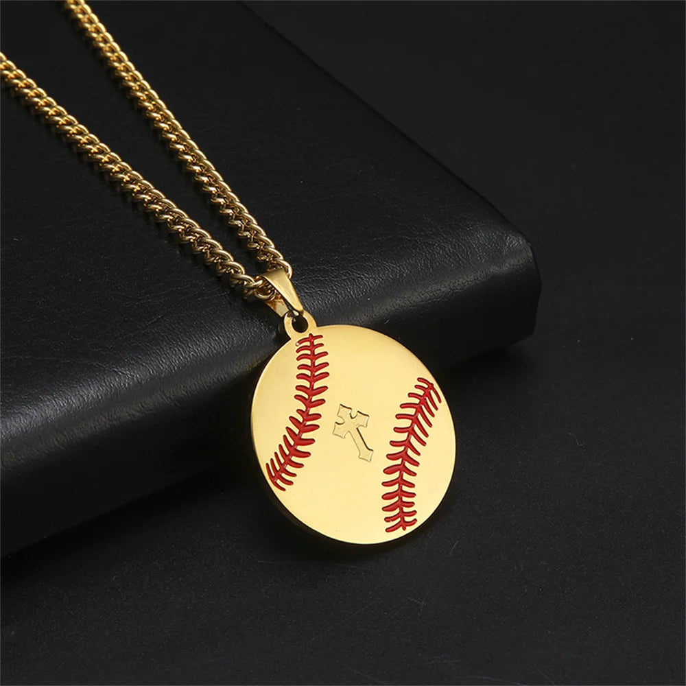 Baseball Cross Round Pendant Necklace